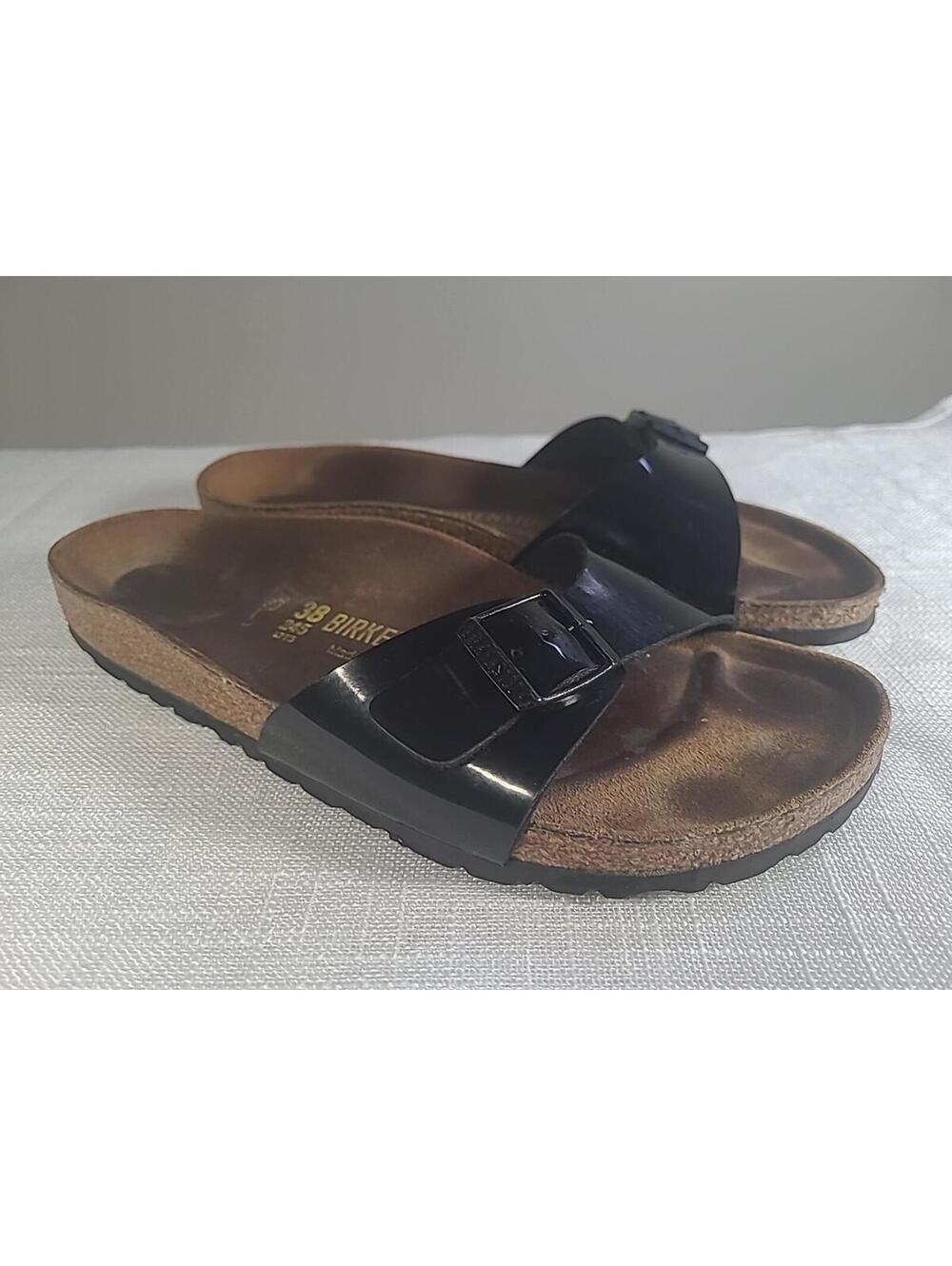 Birkenstock One Strap Black Patent Leather, Size 38